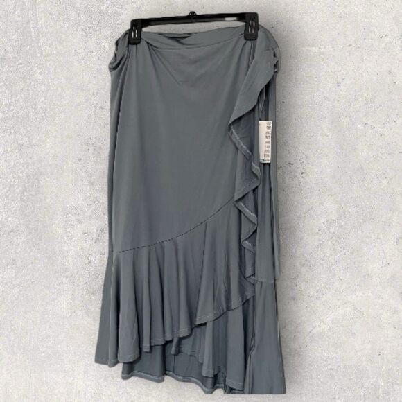Lularoe Bella Wrap Skirt XL NWT Gray Solid HTF Unicorn Ruffle Casual Skirt - Picture 5 of 9